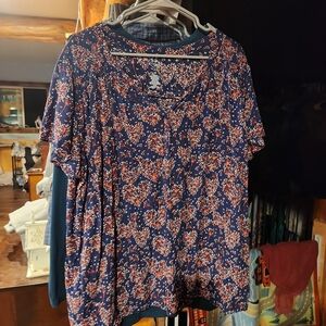 St. John's Bay Navy and Red Floral Blouse